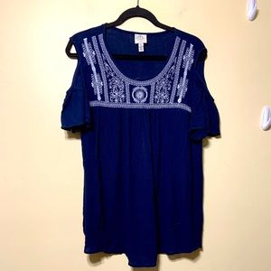 Navy and white cold shoulder short sleeve  top